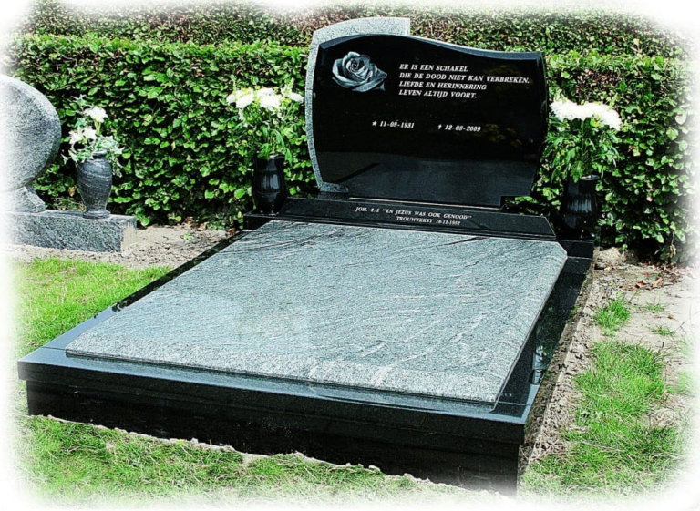 Dubbel grafmonument zwart en viscount white graniet
