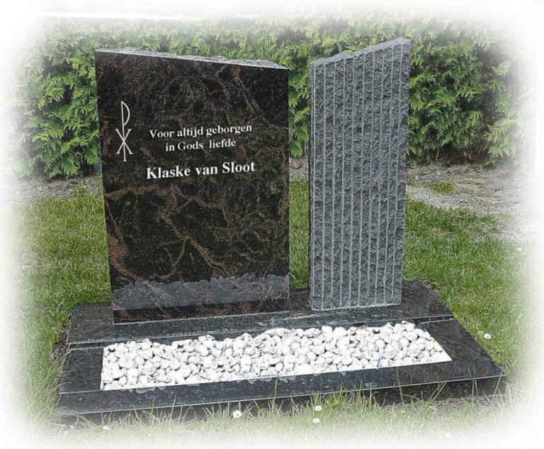 dubbel grafmonument aurora red en zwart graniet