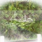 Gravure van een schip op een grafsteen